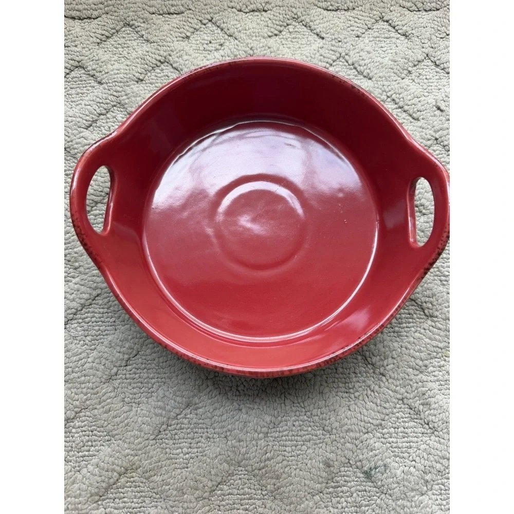 Aaron Sanchez Culture in the Kitchen Ceramic Baking round handle dish Red